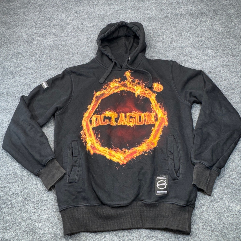 Octagon Fight Wear Mens Large Black Fire Graphic Hoodie Streetwear MMA